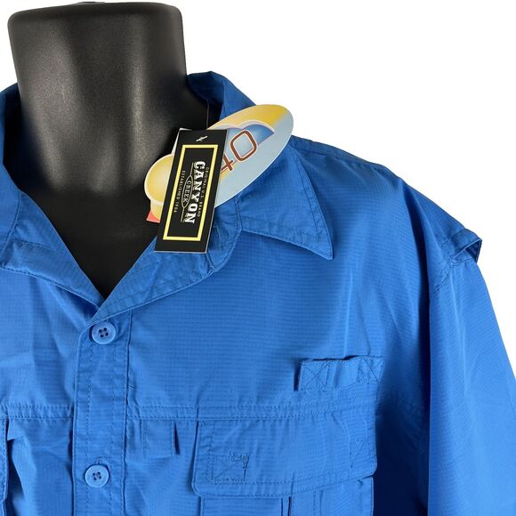 New Mens Canyon Creek SS Vented Fishing Outdoor Shirt Size XL UPF 40 Blue NWT - Picture 2 of 7